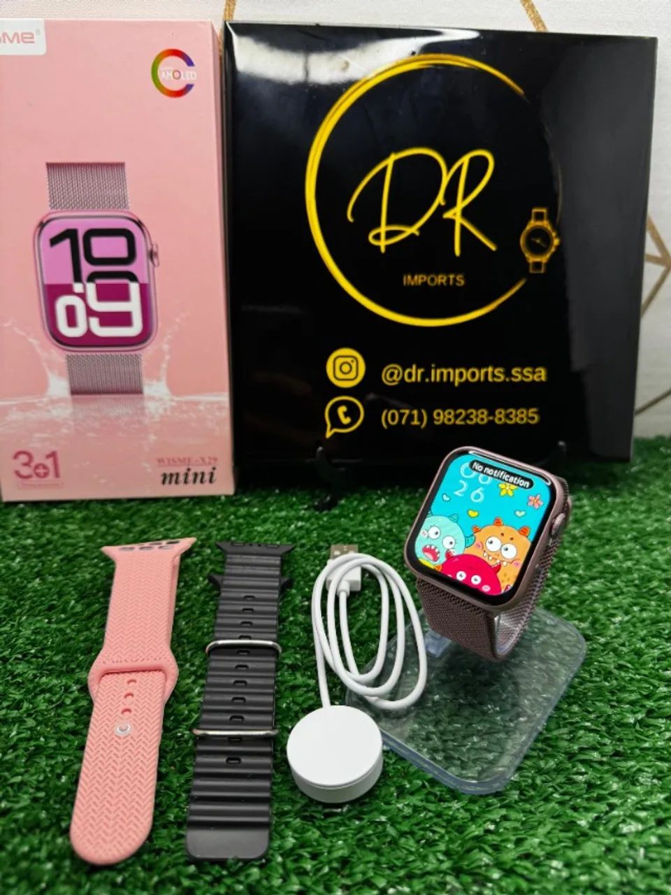 Lançamento Relógio Inteligente Smartwatch Feminino Wisme mini 3 Pulseiras Rosa