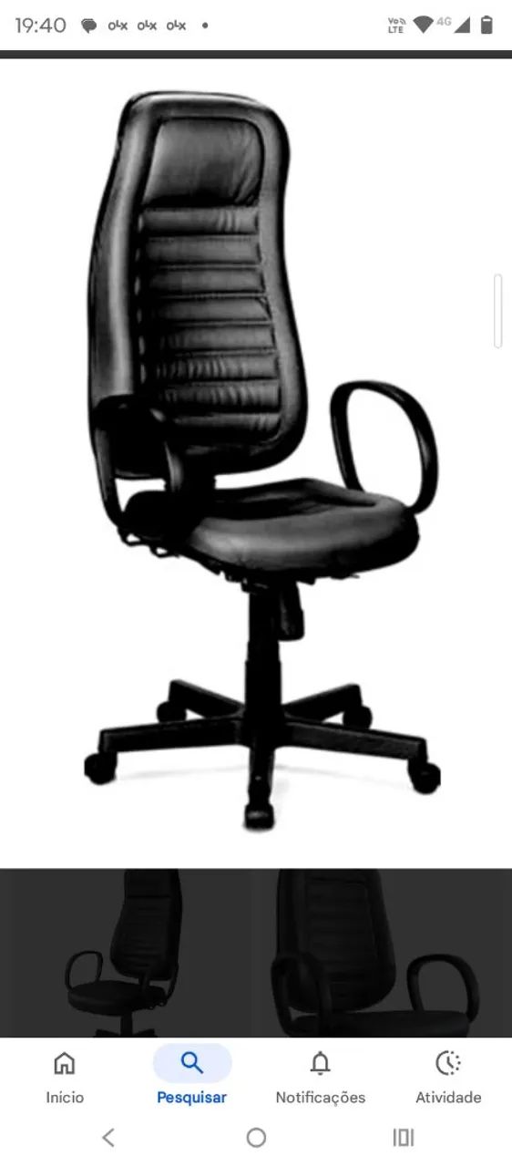 POLTRONA PRESIDENTE EXTRA ALTA COURO ECOL PRETO SO NOVA LOHA 1.299 AVISTA * - Foto 2
