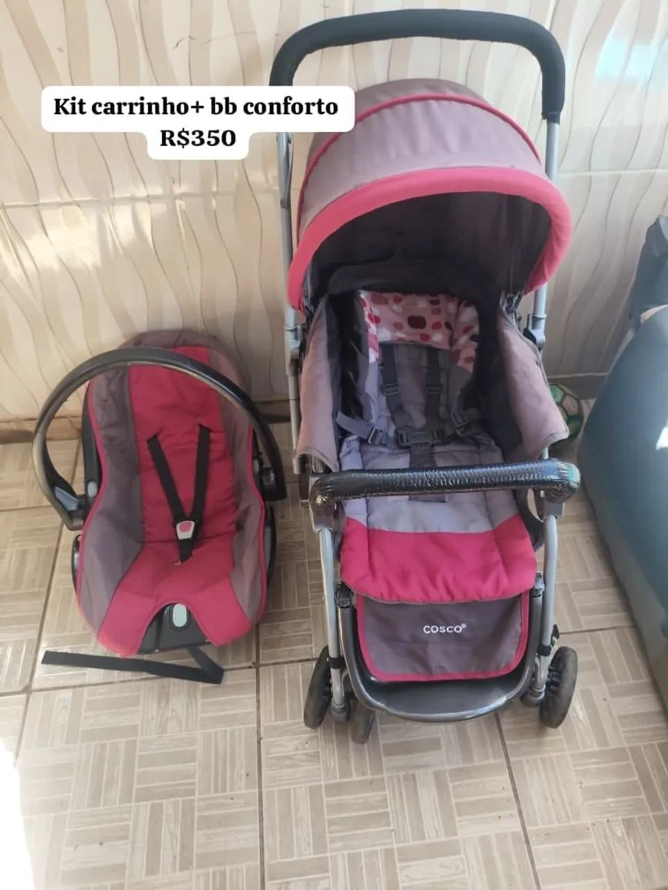 Kit carrinho+ bebê conforto Cosco 