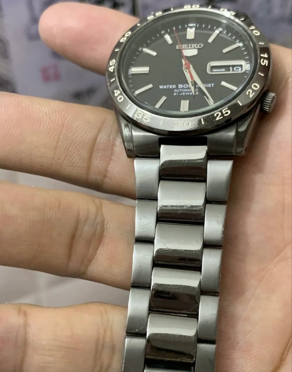 relógio automático seiko 5 preto 37mm - Foto 3