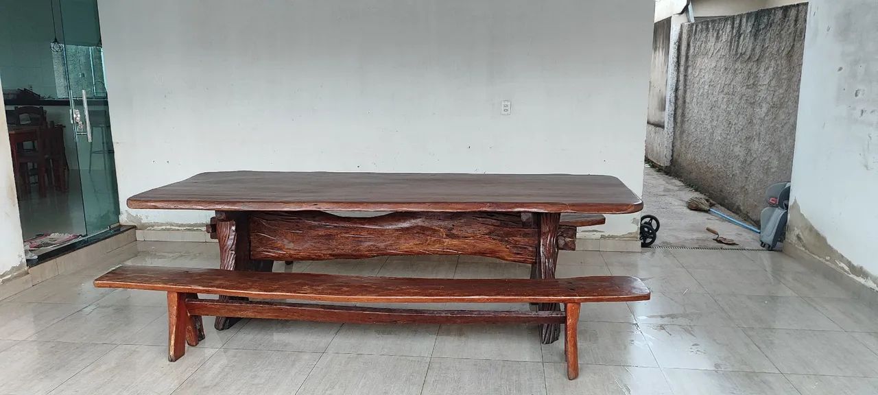Mesa madeira 3m x 1m com bancos  - Foto 4