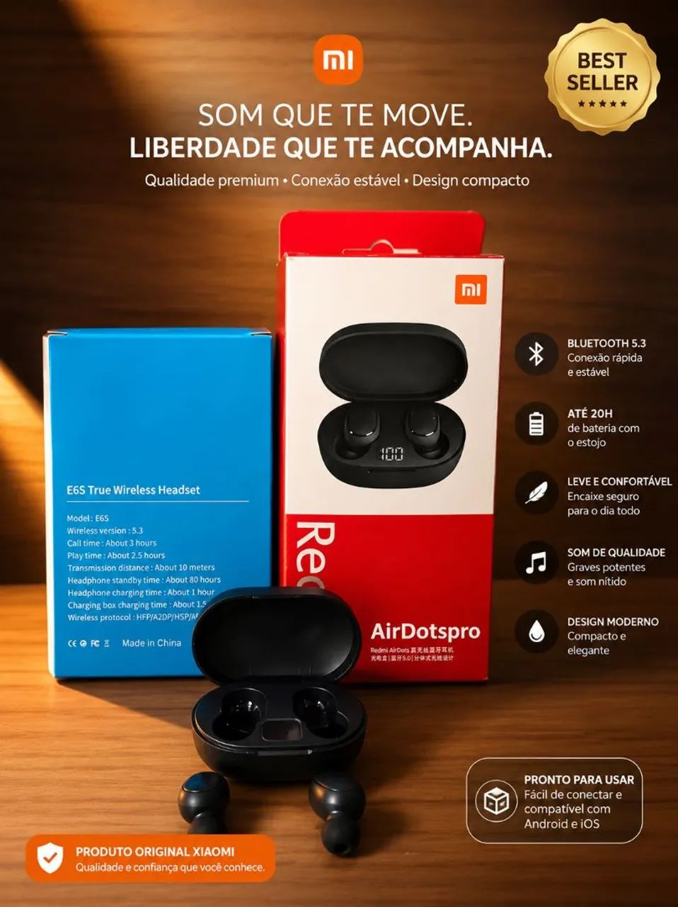 FONE BLUETOOTH E6S TWS | BLUETOOTH 5.3 | SOM DE QUALIDADE | MICROFONE | ANDROID E iPhone
