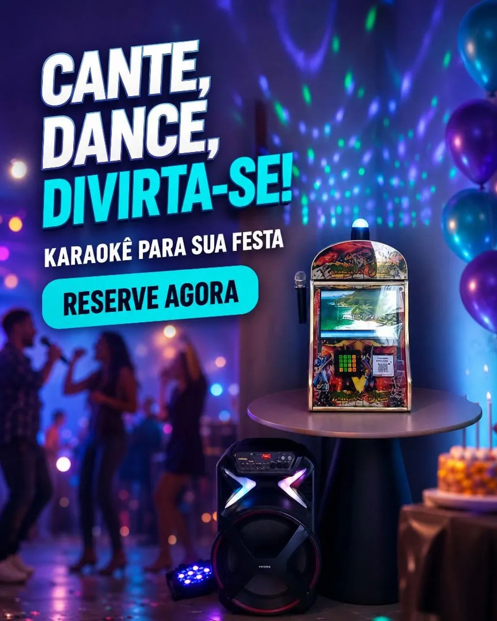 Karaokê com microfones sem fio e som Bluetooth 