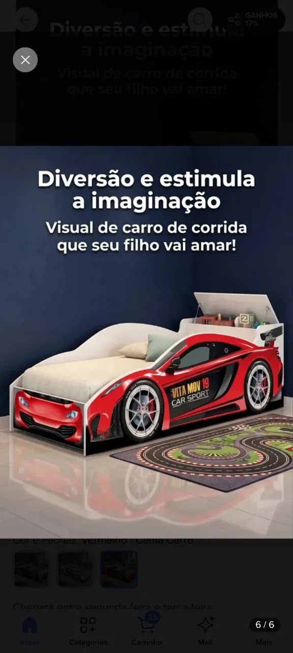 Cama Infantil Carro com Baú  - Foto 5
