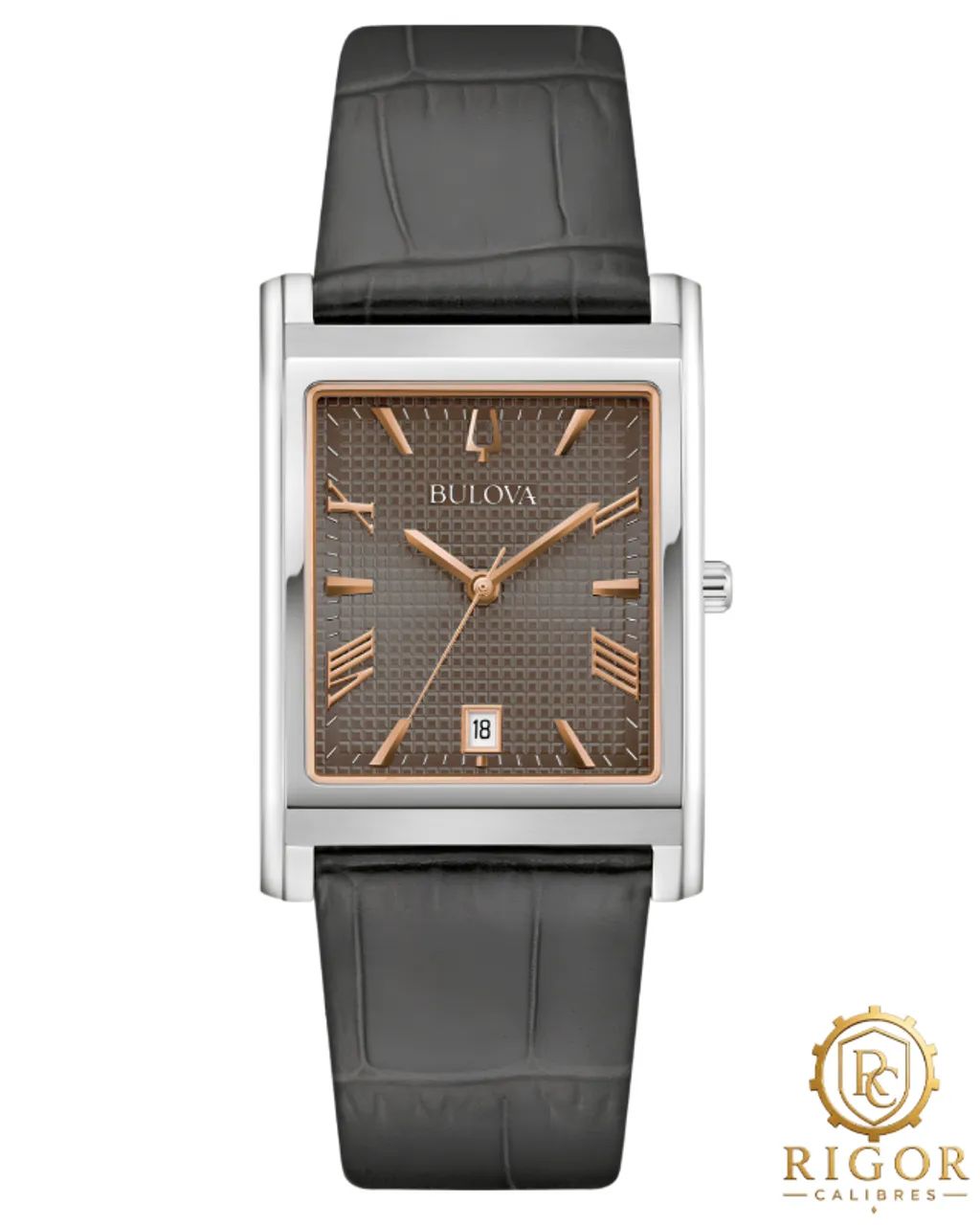 Relógio Masculino Bulova Sutton Retangular 96B443: Safira, Quartzo, Cinza