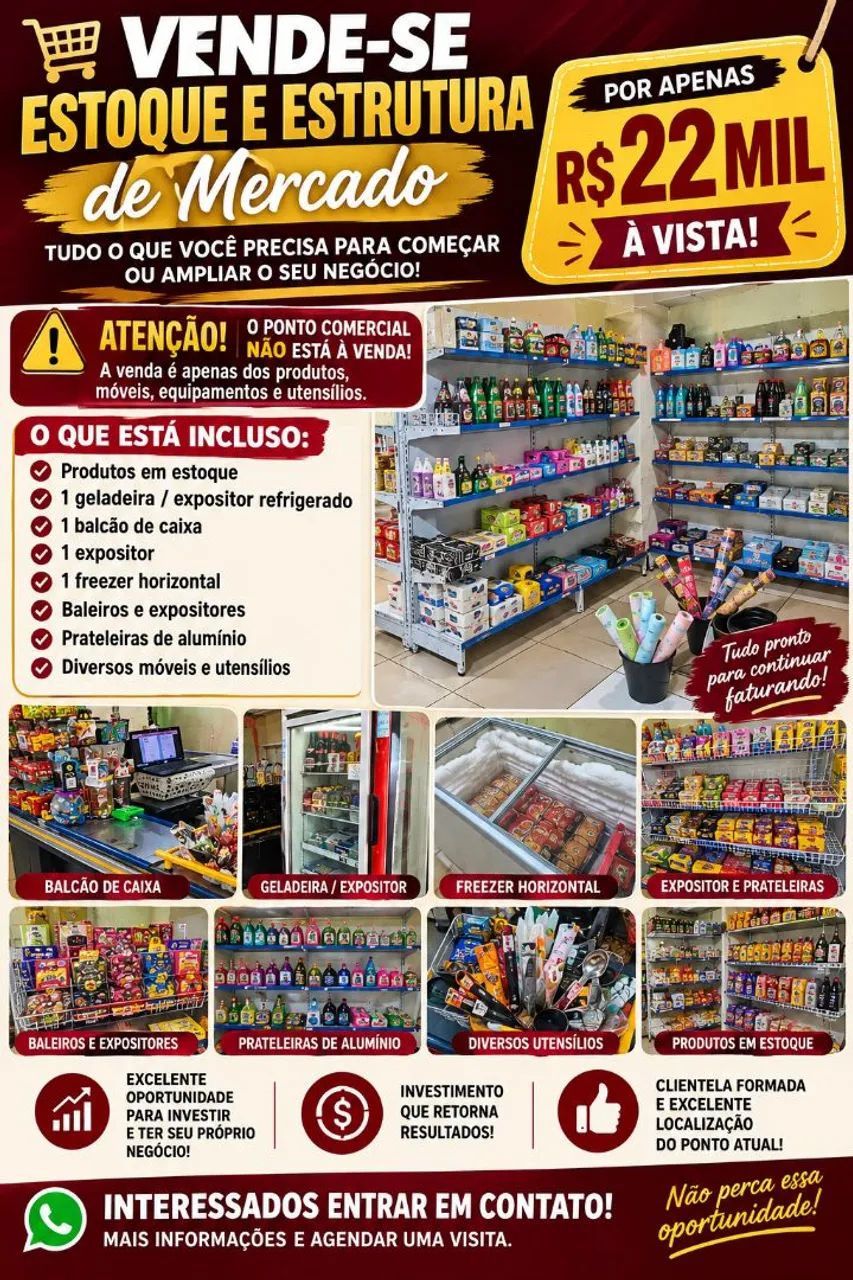 Vendo estoque e utensílios de mercado 