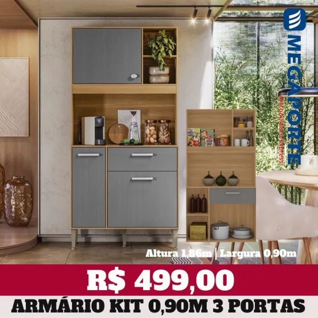 Armário de Cozinha Kit 90 3 Portas (Novo) Entrega Grátis! 