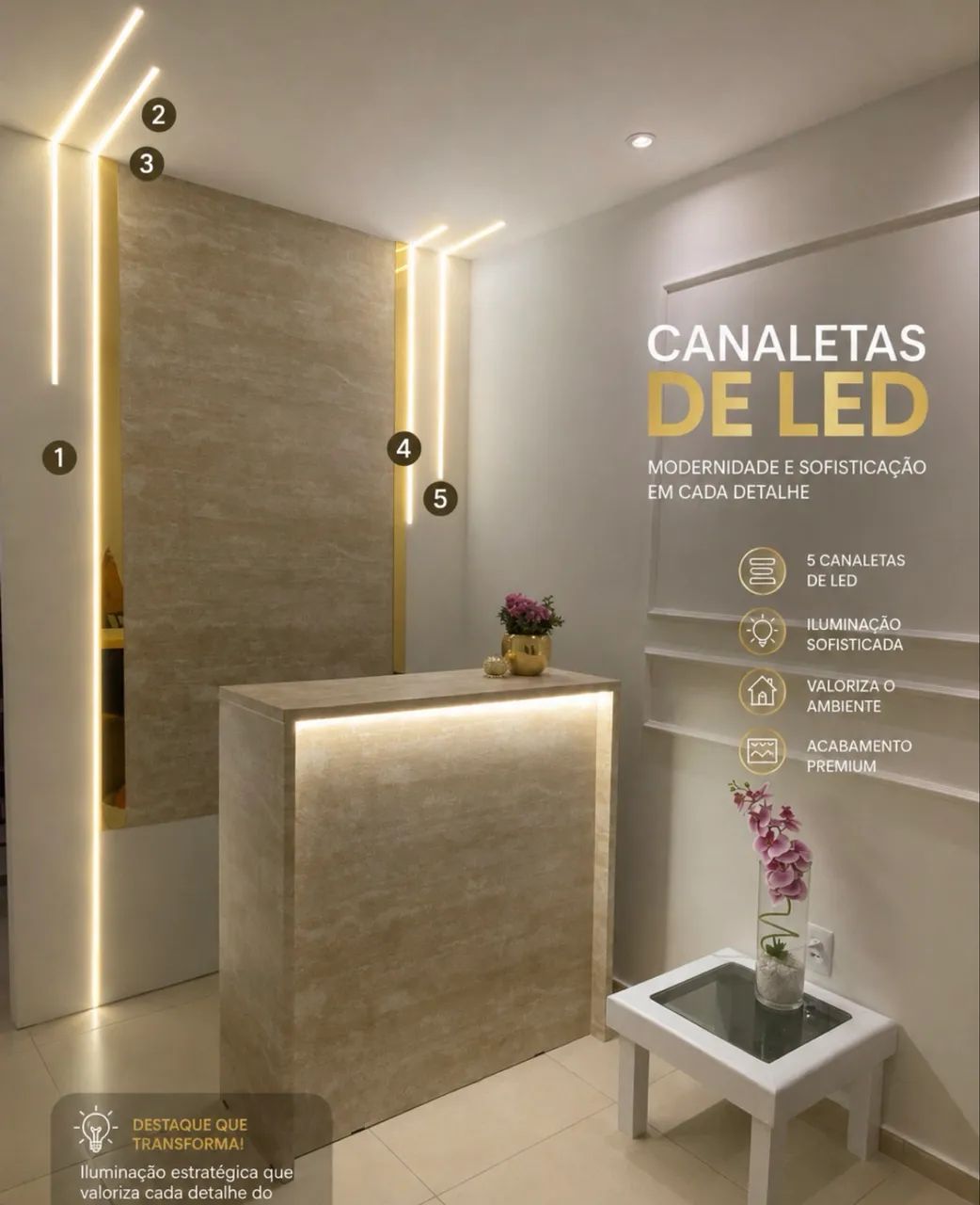 Kit com 5 Canaletas de LED - Iluminação Decorativa e Sofisticada