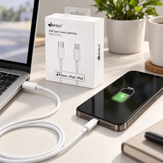Cabo USB C para Lightning, Certificado Apple, 1,5m, Branco, App-tech - Foto 2