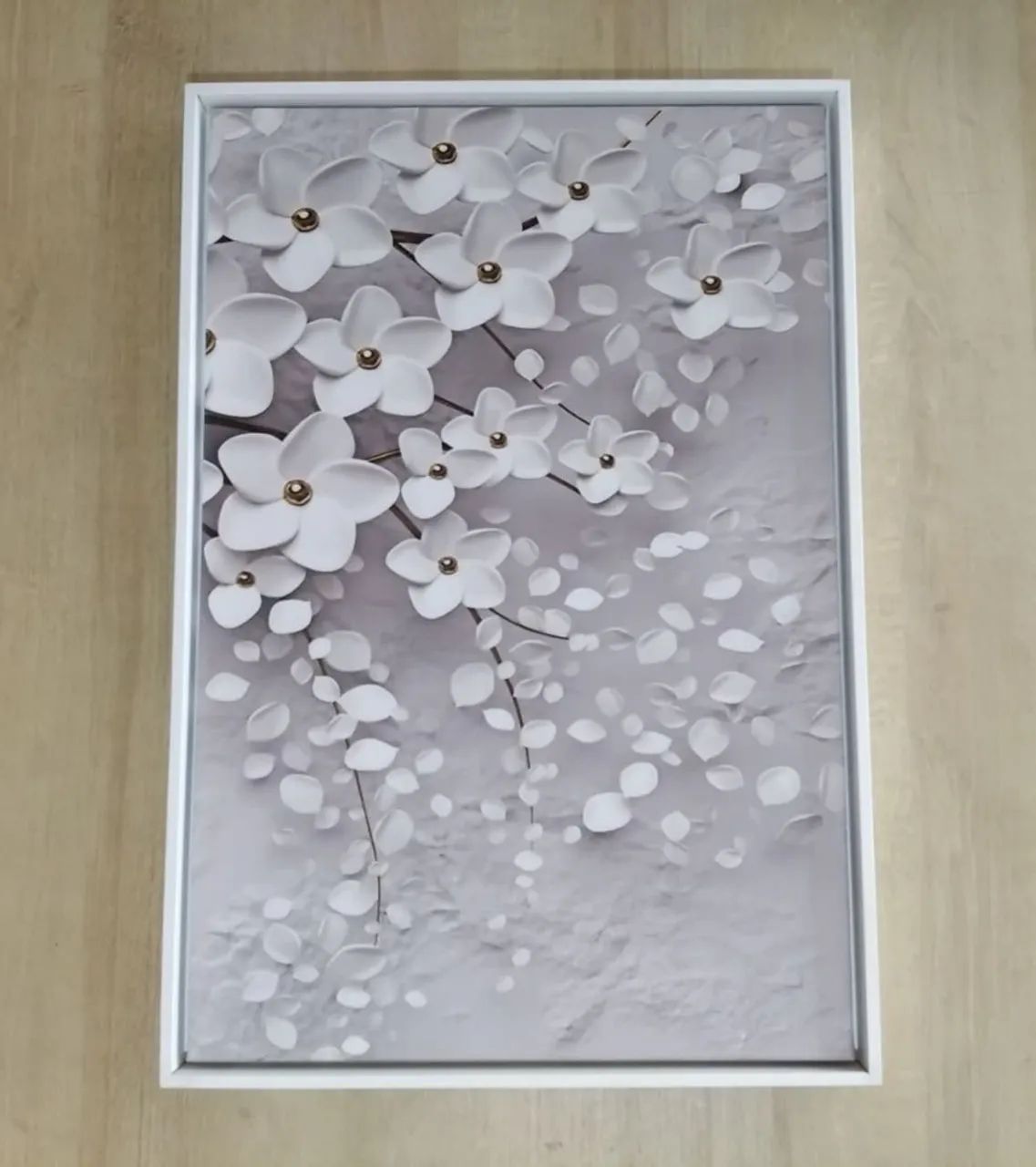 Quadro Decorativo 40x60 Cerejeira 3 peças Borda Flutuante Branca - Foto 4