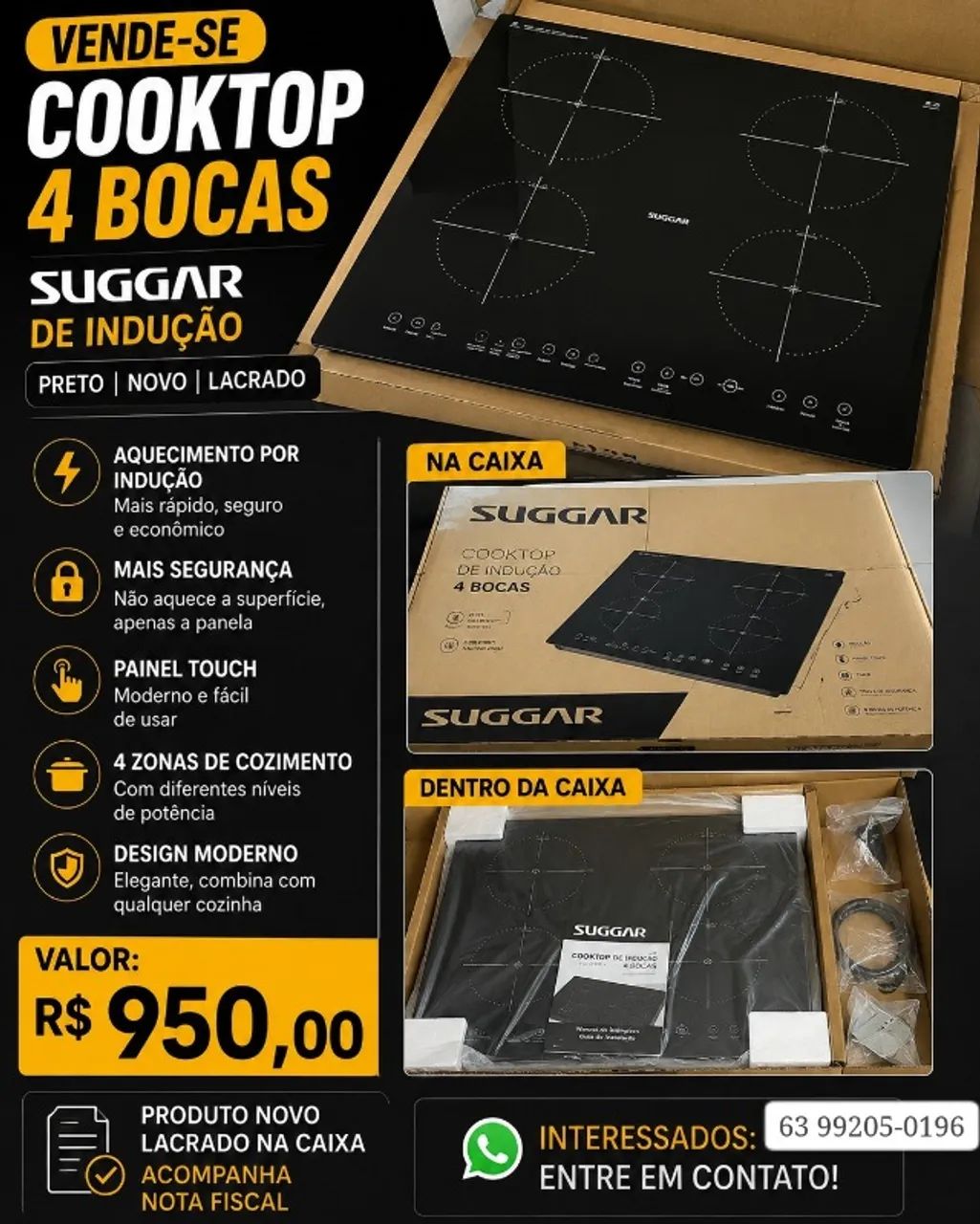 Fogão de indução Cooktop 4 bocas 