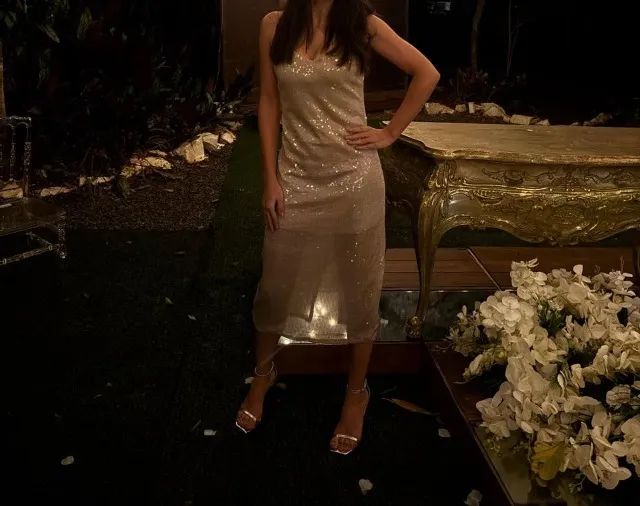 Vestido midi paetê com alça fina - Foto 3