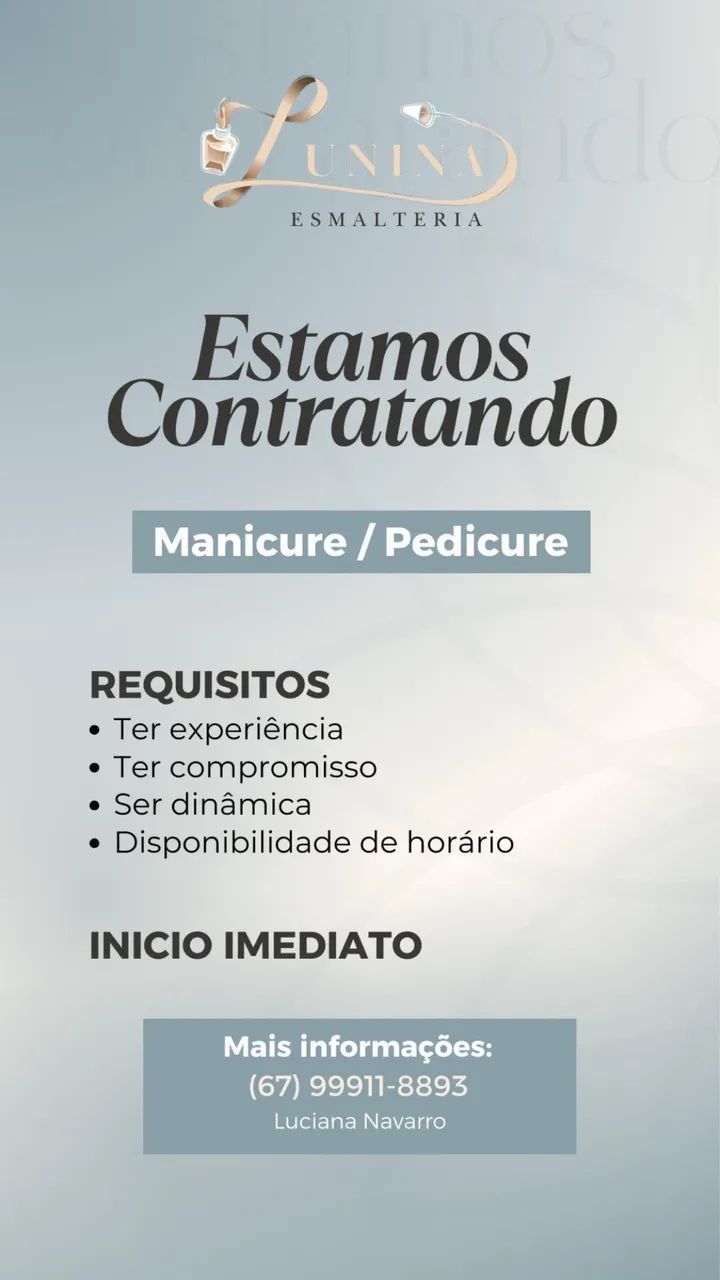 Vaga para manicure e pedicure 