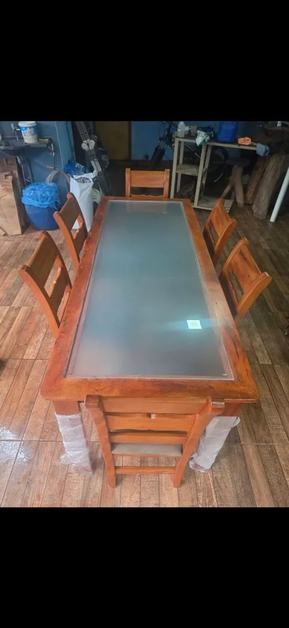 MESA RÚSTICA DE PEROBA ROSA COM VIDRO - Foto 3