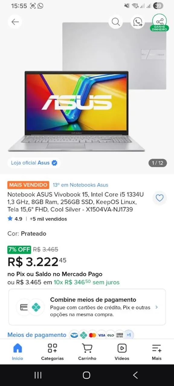 NOTEBOOK ASUS VIVOBOOK 256GB 8GB DE RAM CORE i5 máquina bem novinha com caixa e carregador - Foto 6
