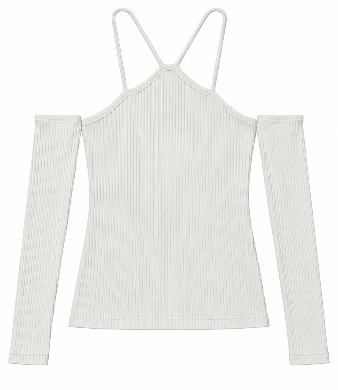 Blusa branca canelada de alcinha com mangas longas