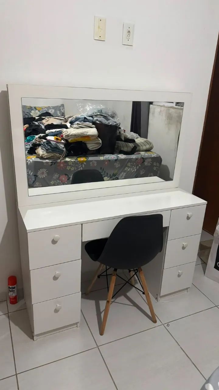 Penteadeira Ditália 7 Gavetas Branco com espelho - Foto 2