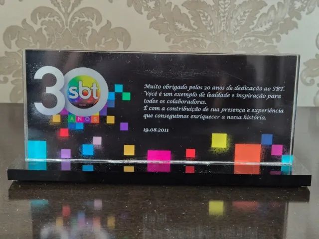 Placa Comemorativa 30 Anos Sbt. 2011. Item Especial!