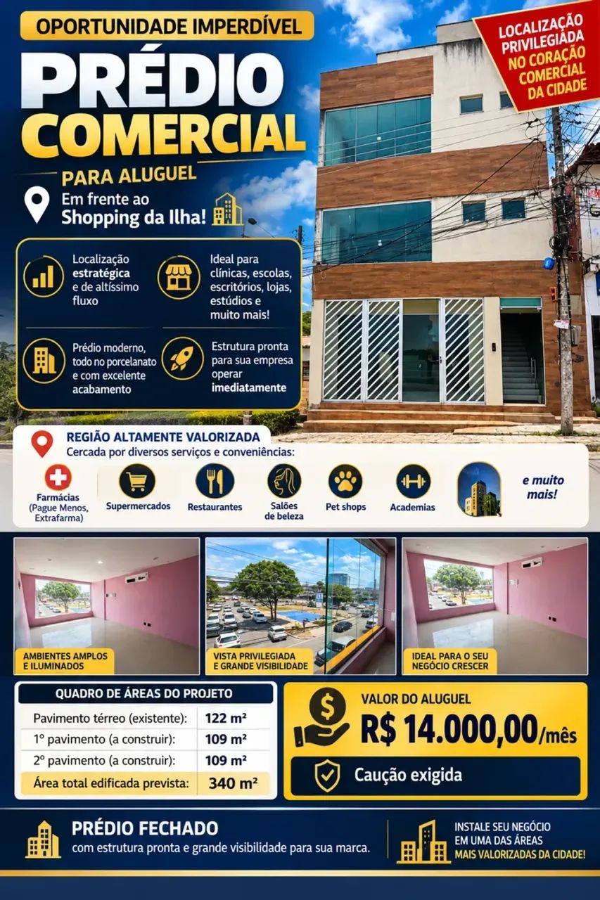 ALUGA-SE PRÉDIO COMERCIAL EM FRENTE AO SHOPPING DA ILHA!