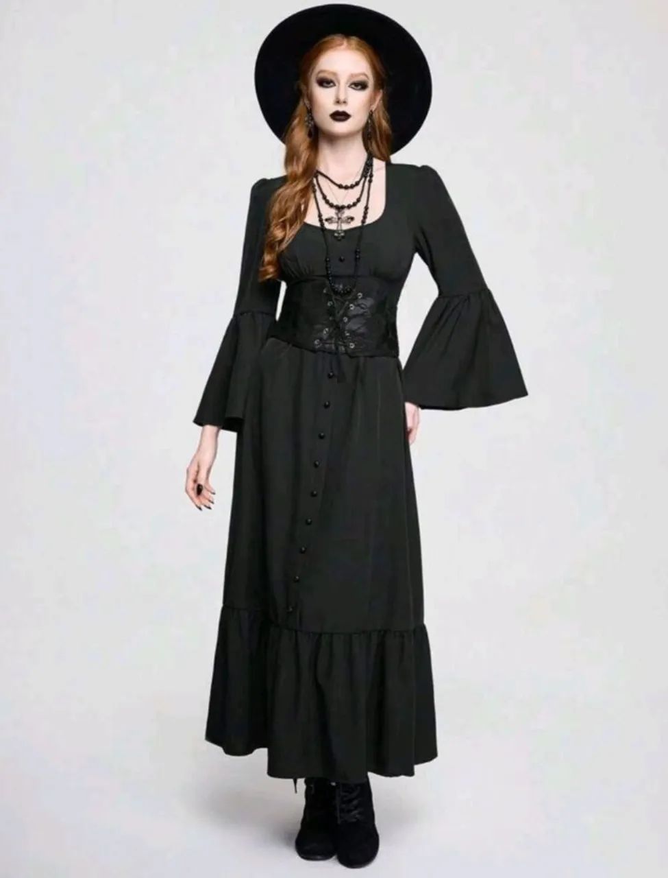 Vestido Romwe Goth - Vestido de Manga Sino com decote U liso - para Halloween - Foto 5