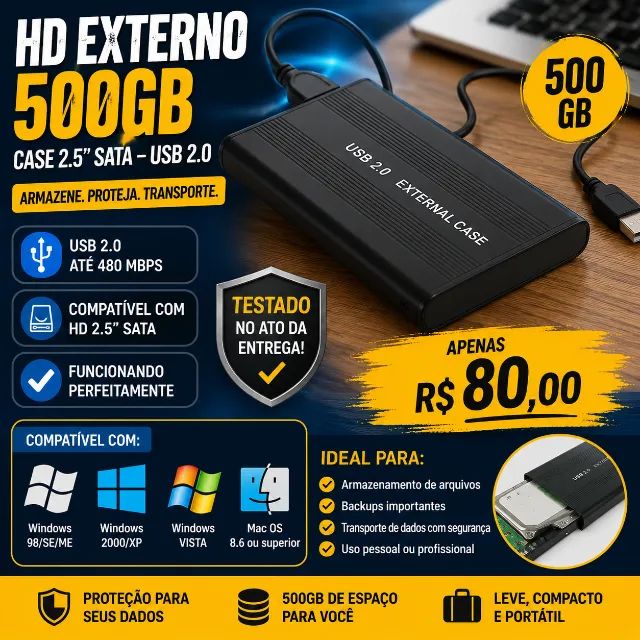 HD Externo 500GB em Perfeito Estado