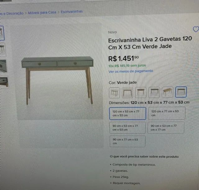 Escrivaninha 2 gavetão Verde Jade 120 cm x 53 cm - Foto 4