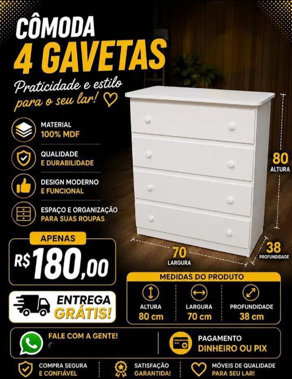 Cômodas MDF de 4 gaveta - Foto 3