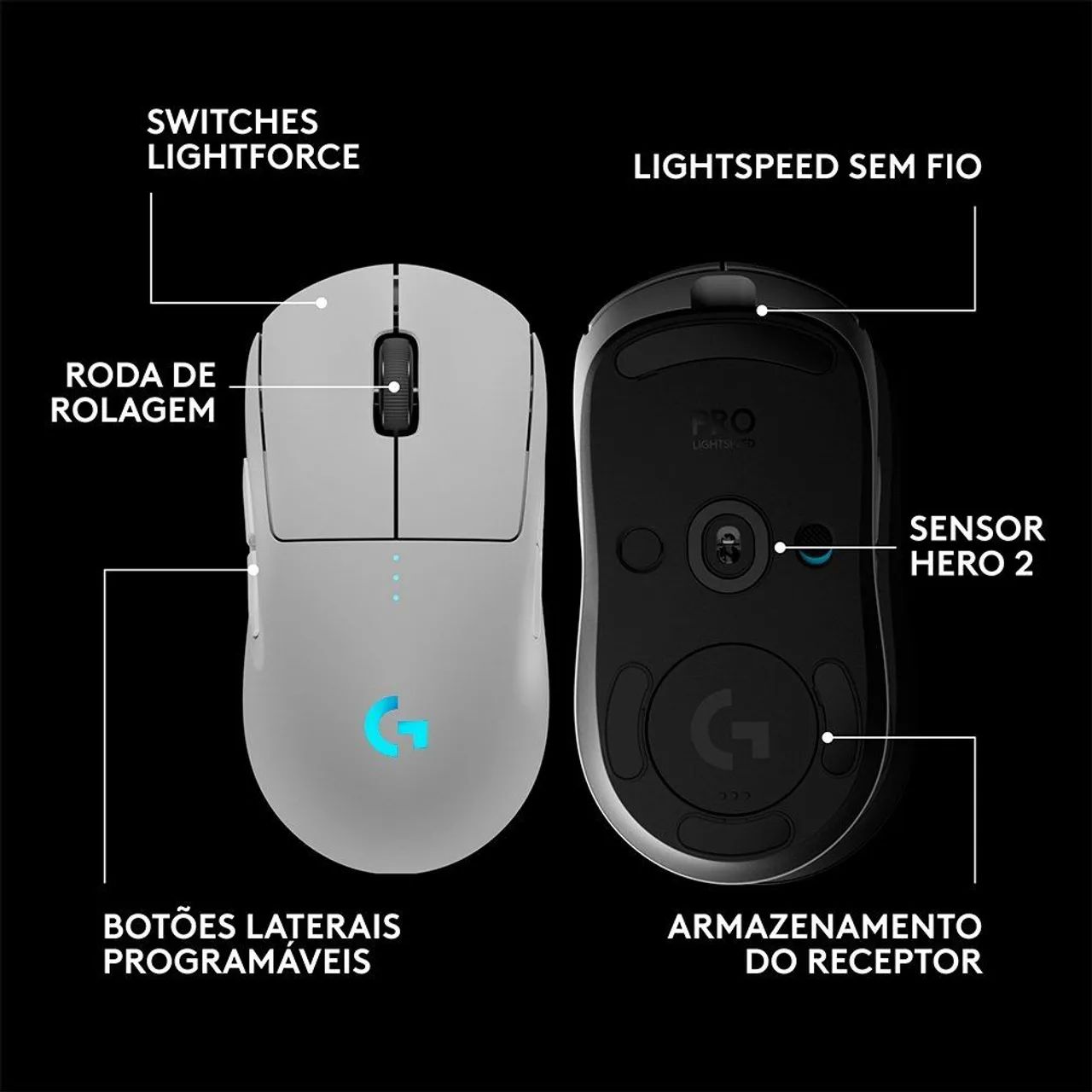 Mouse Gamer Sem Fio Logitech G PRO 2 branco  - Foto 2