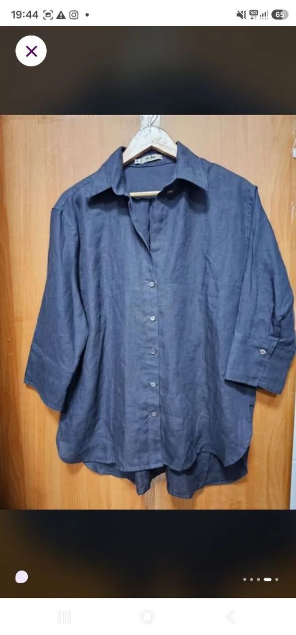 Camisa 100% linho azul marinho. Nova - Foto 4
