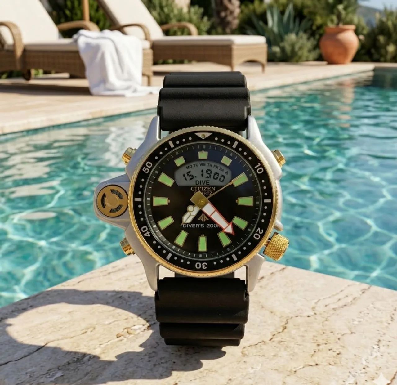 Relógio Aqualand Série Ouro pulseira de borracha um Clássico  - Foto 3