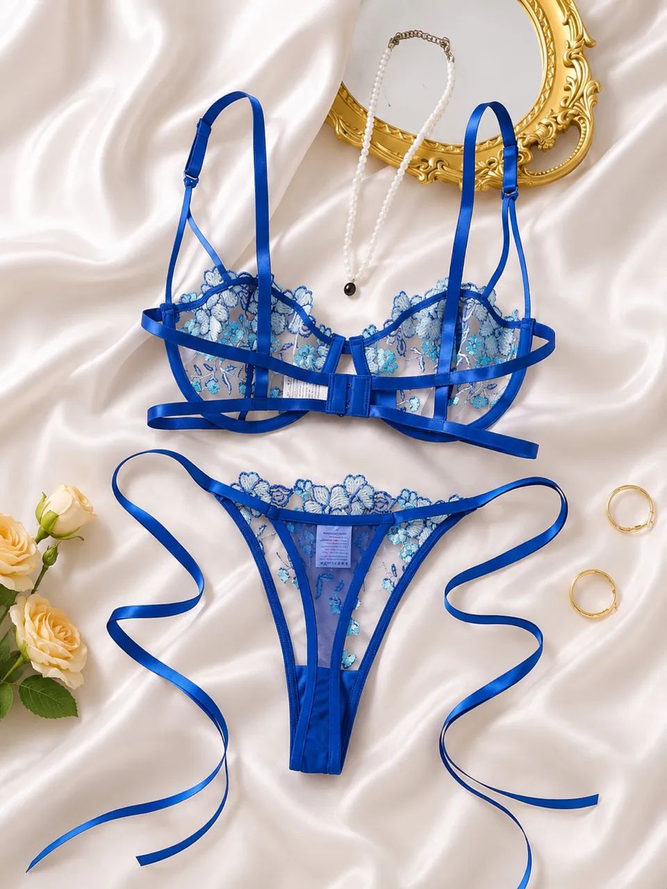 Conjunto Rendado Azul Royal  - Foto 2
