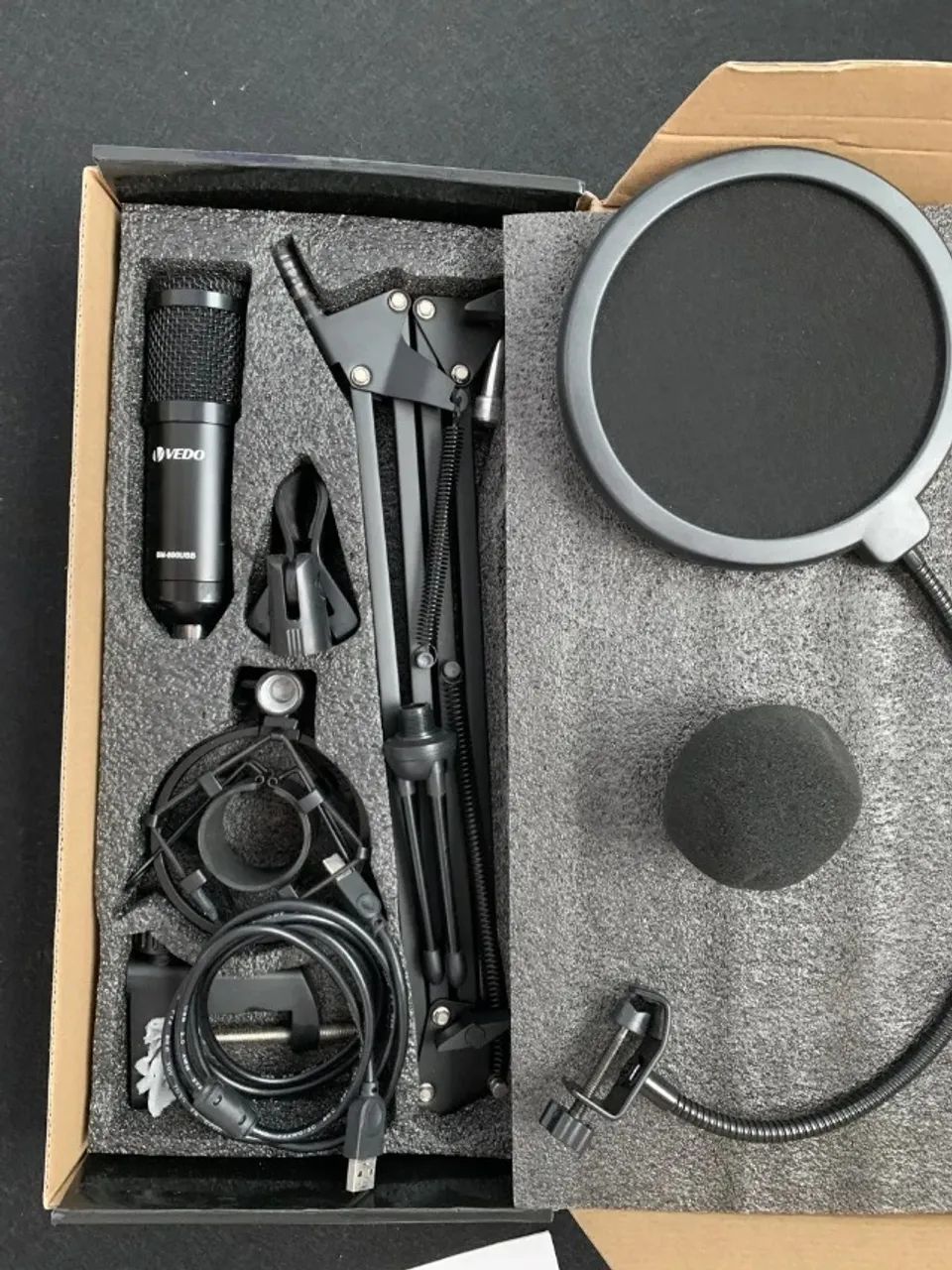 Microfone Condensador Vedo BM800USB - Kit Completo, Com Caixa