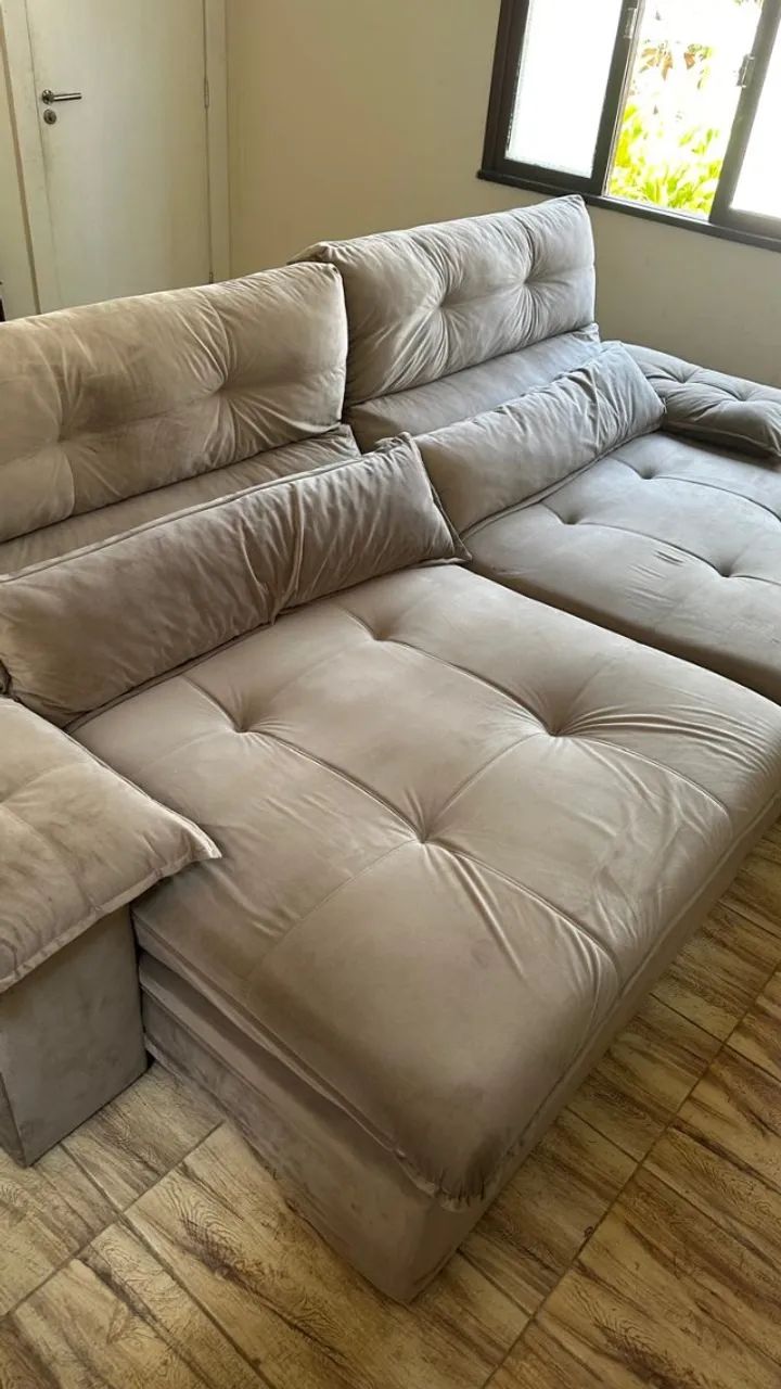 Sofá retrátil e reclinável 3 metros molas ensacadas impermeabilizado Rio Decor
