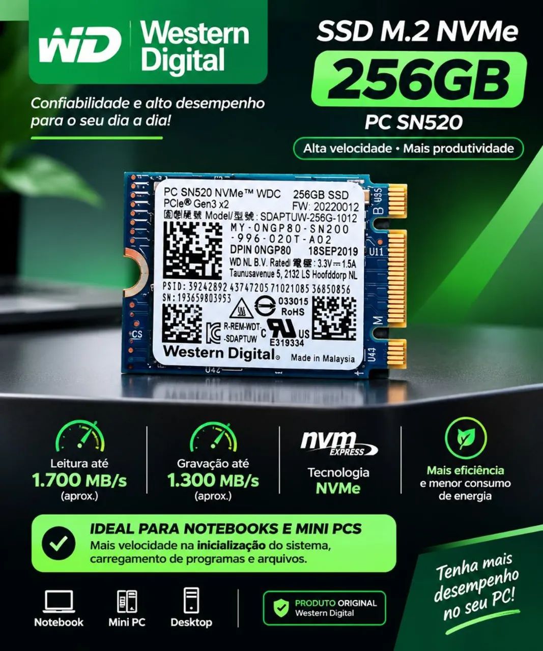 SSD M2 256 gigas gen3x2 ideal para mini PCs 