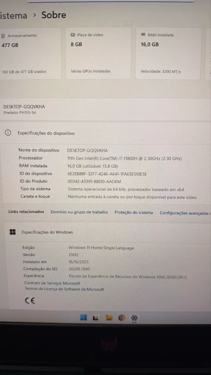 Notebook Acer Helios i7 - RTX 3070 - Foto 5