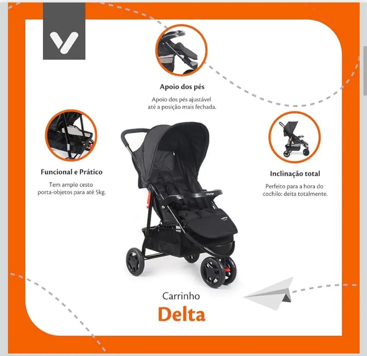 Carrinho de bebê Delta - Voyage 3 rodas - Foto 3