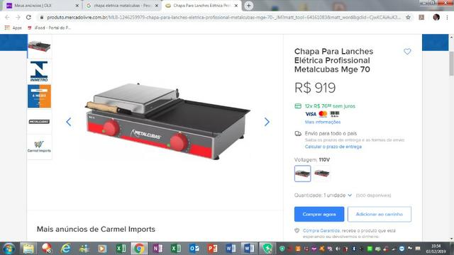 Chapa Elétrica Metalcubas com 2 Queimadores - Modelo - MGE70 muito nova 6 meses de uso