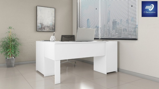 Mesa de Canto em L para Escritório 2 Gavetas 3 Portas - Foto 4