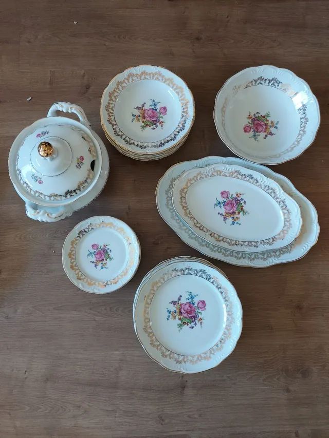 Jogo de jantar porcelana schimidt filete dourado - Foto 3