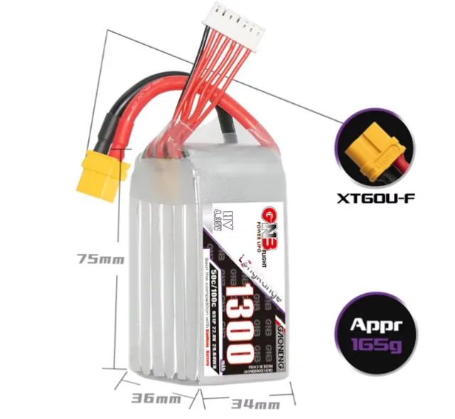 Bateria Gnb 6s 1300mah Hv Drone Fpv Xt60 50c/100c Nova / Lacrada - Foto 2