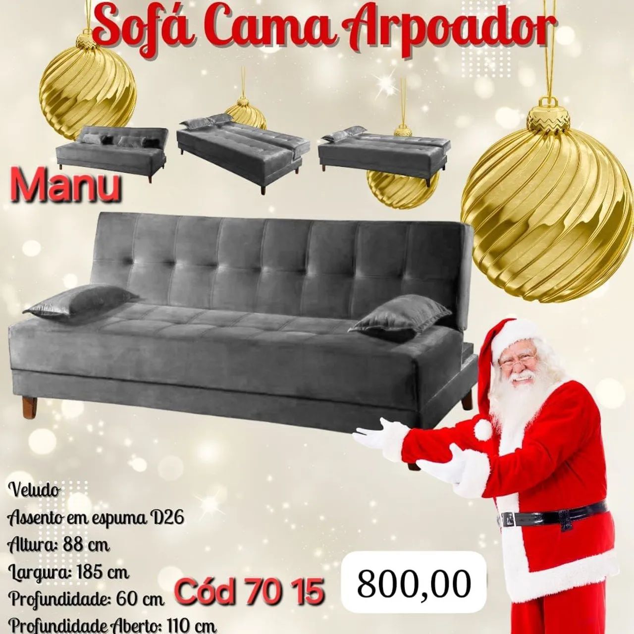 Sofá Cama Arpoador Manu 3 lugares