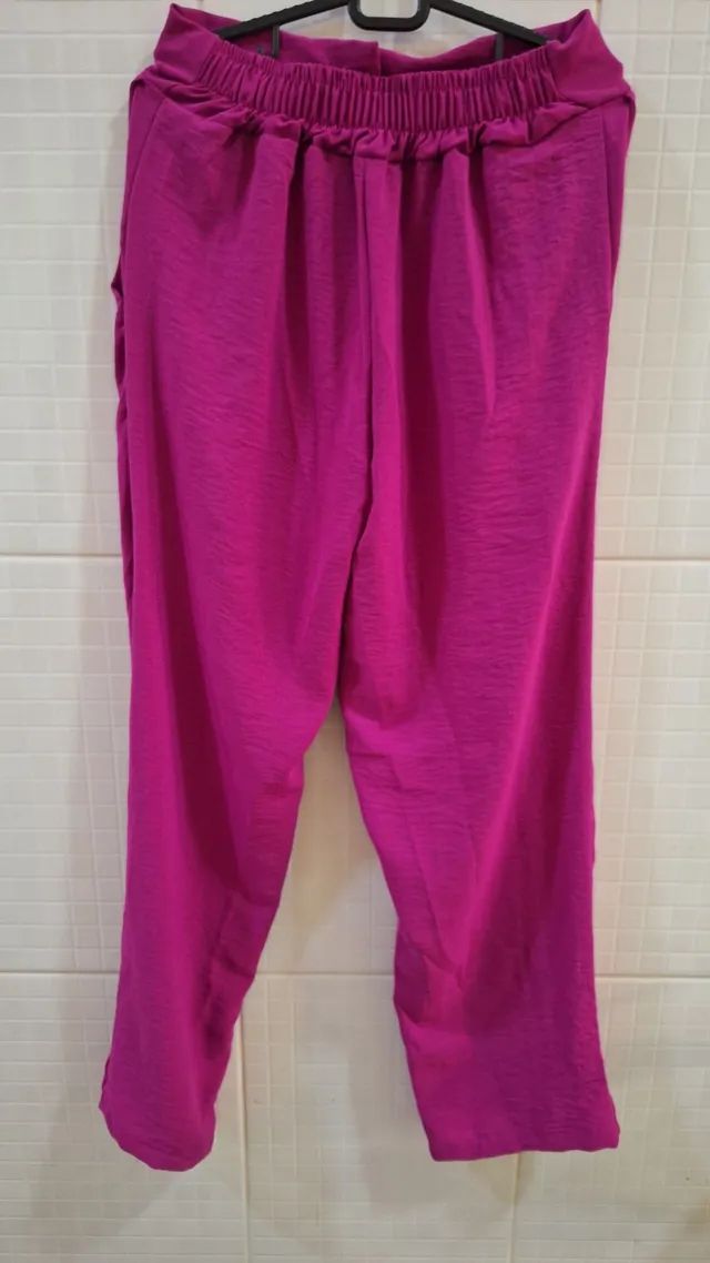 Calça pantalona rosa P em crepe  - Foto 2