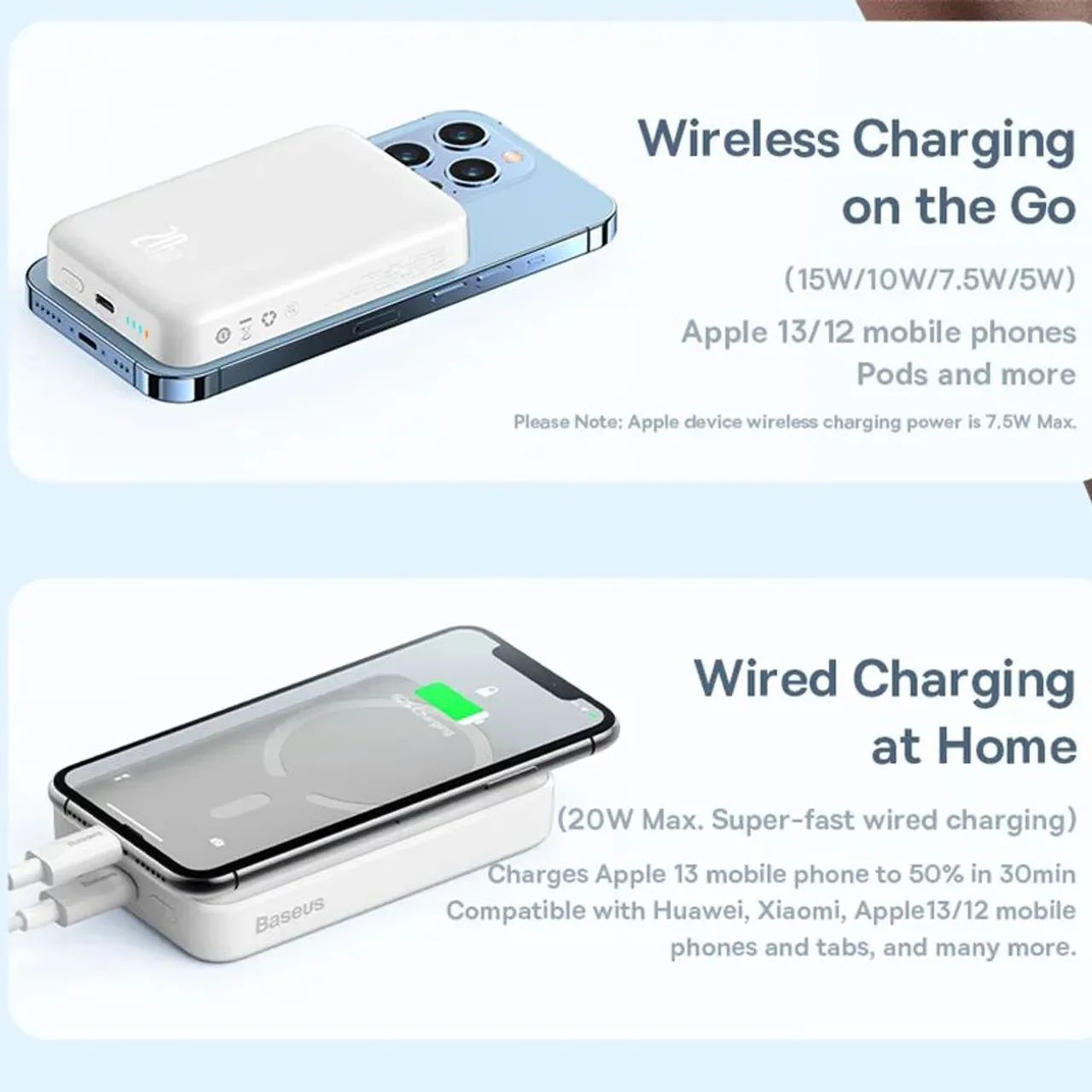 Carregador Power bank Magsafe Baseus carga rápida 20w 10.000mah (Branco) - Foto 2