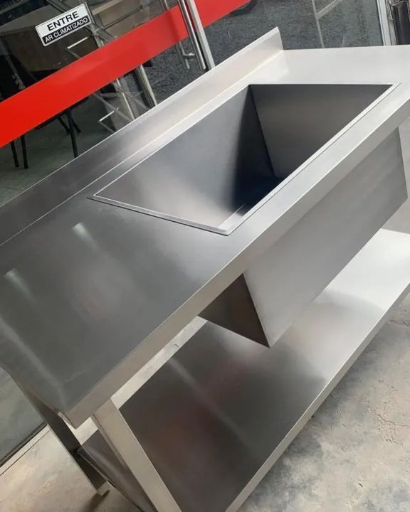 Pia industrial com cuba no modelo tanque - deslocada para o lado que preferir- nova - Foto 3