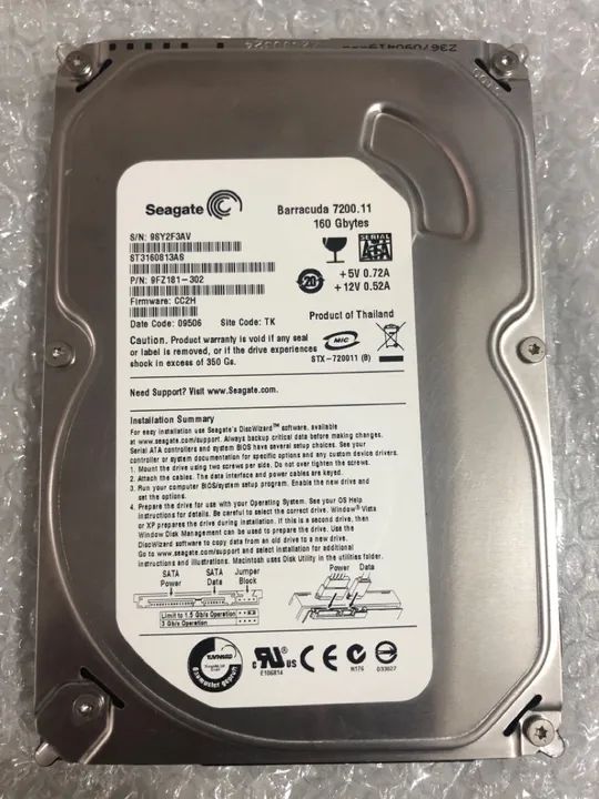 Hd Sata 160gb Testado 100% Funcionando