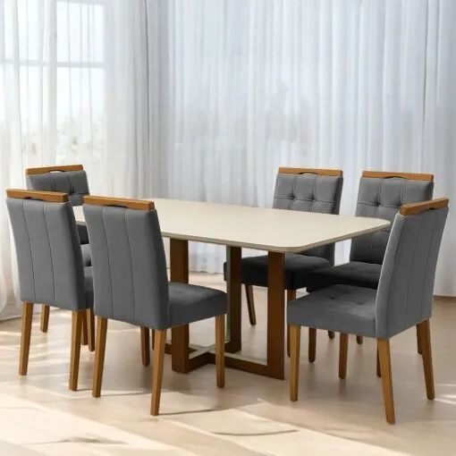 Mesa Atlas Mel/Off White Canto Copo 160×80 com 6 Cadeiras Sophia - Foto 2