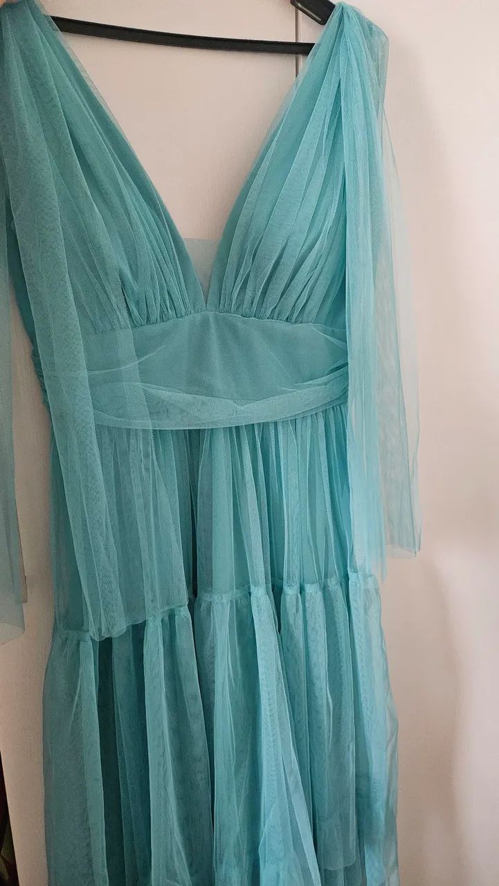 Vestido longo de tule azul claro, tamanho G - Foto 3