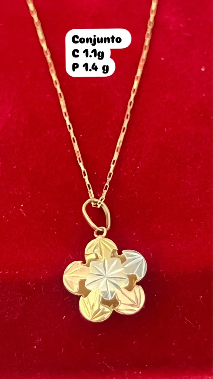 Conjunto de corrente e pingente de ouro