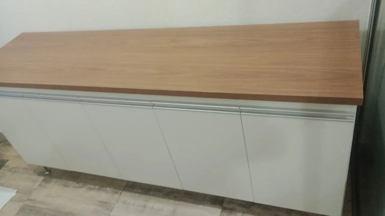 Armário balcão 1,60 branco com amadeirado 100% MDF  - Foto 2