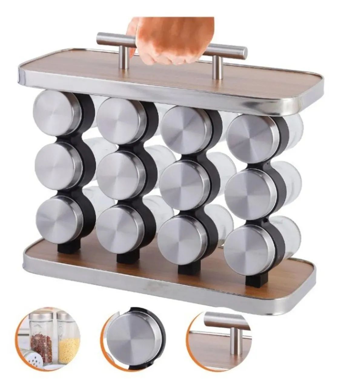 Porta Temperos Condimento Vertical Com Alça Inox 12 Potes - Foto 4